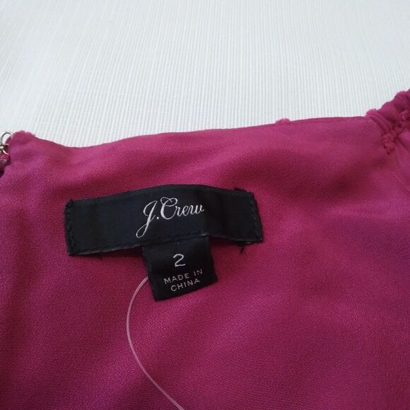 J. Crew Dark Berry Pink Swiss Dot Print Chiffon Midi Length Dress Women's Size 2 - Picture 4 of 12